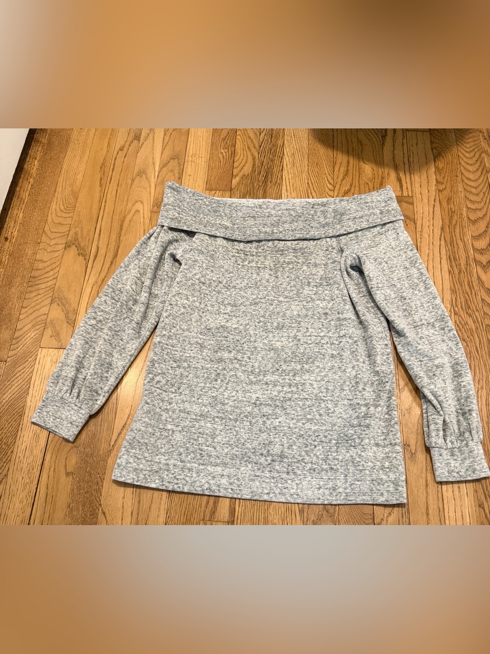LOFT Heather Gray Off-the-Shoulder Knit Sweater